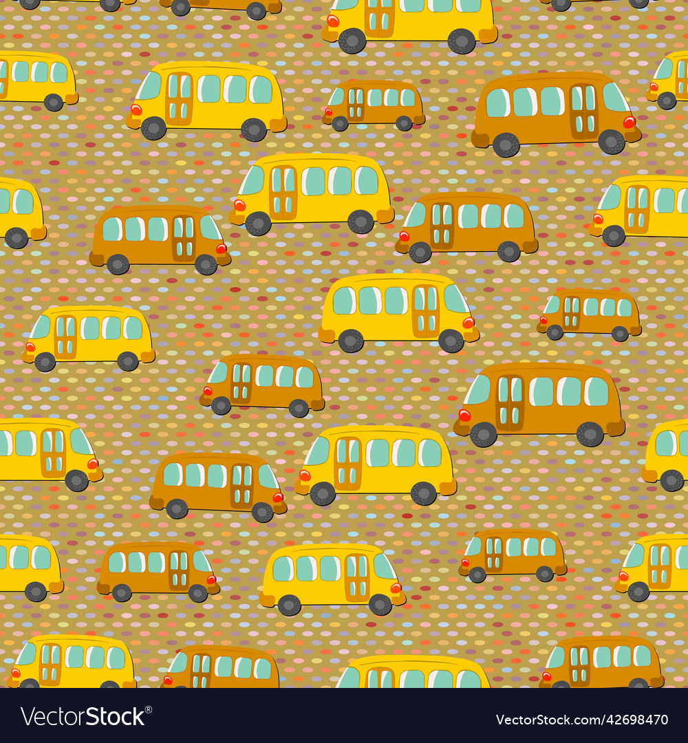Seamless pattern with cute bus car on color vector image Seamless pattern with cute bus car on color