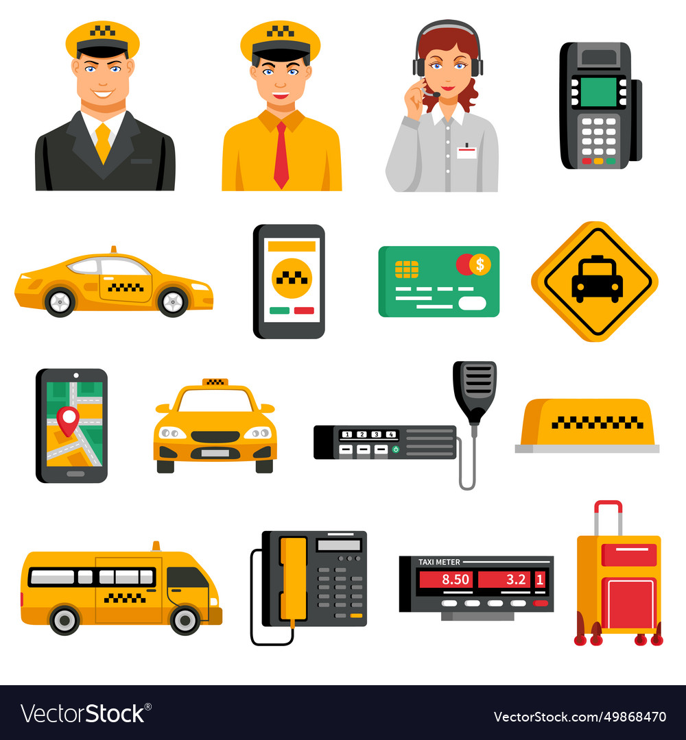 Taxi service icon set Royalty Free Vector Image