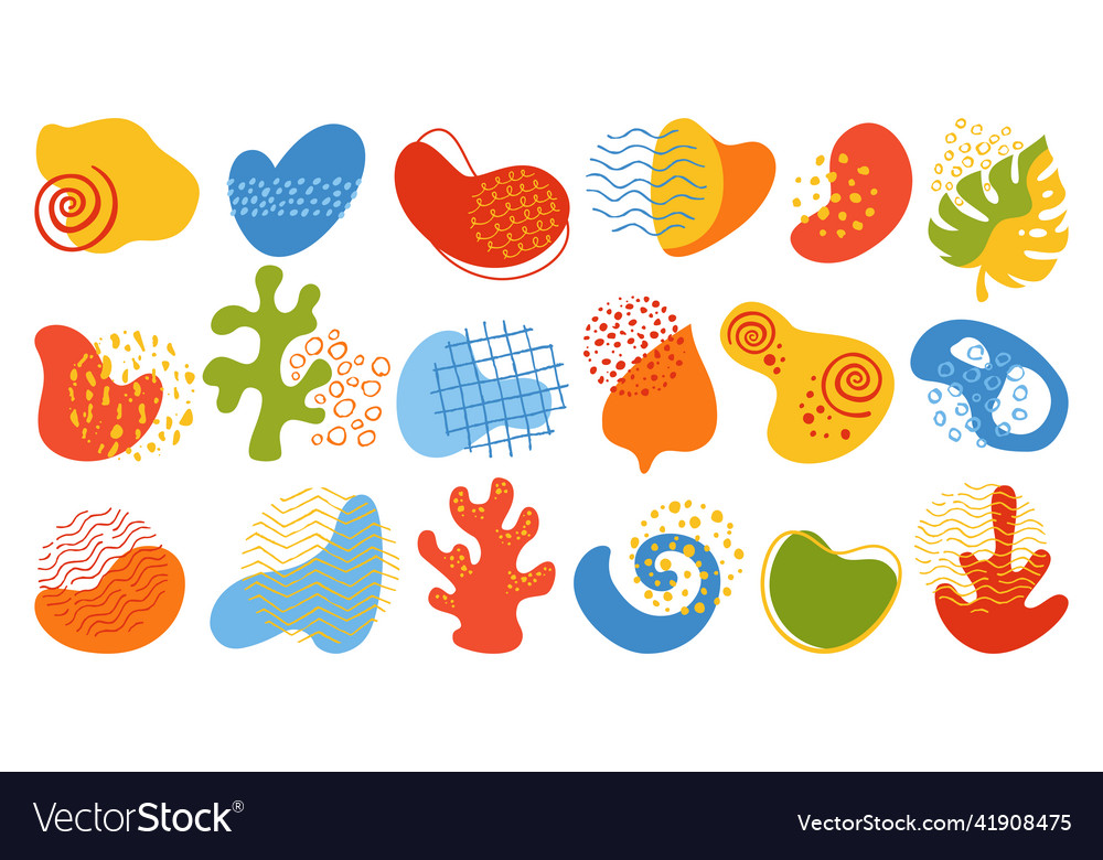 Abstract shape various doodle objects collage set