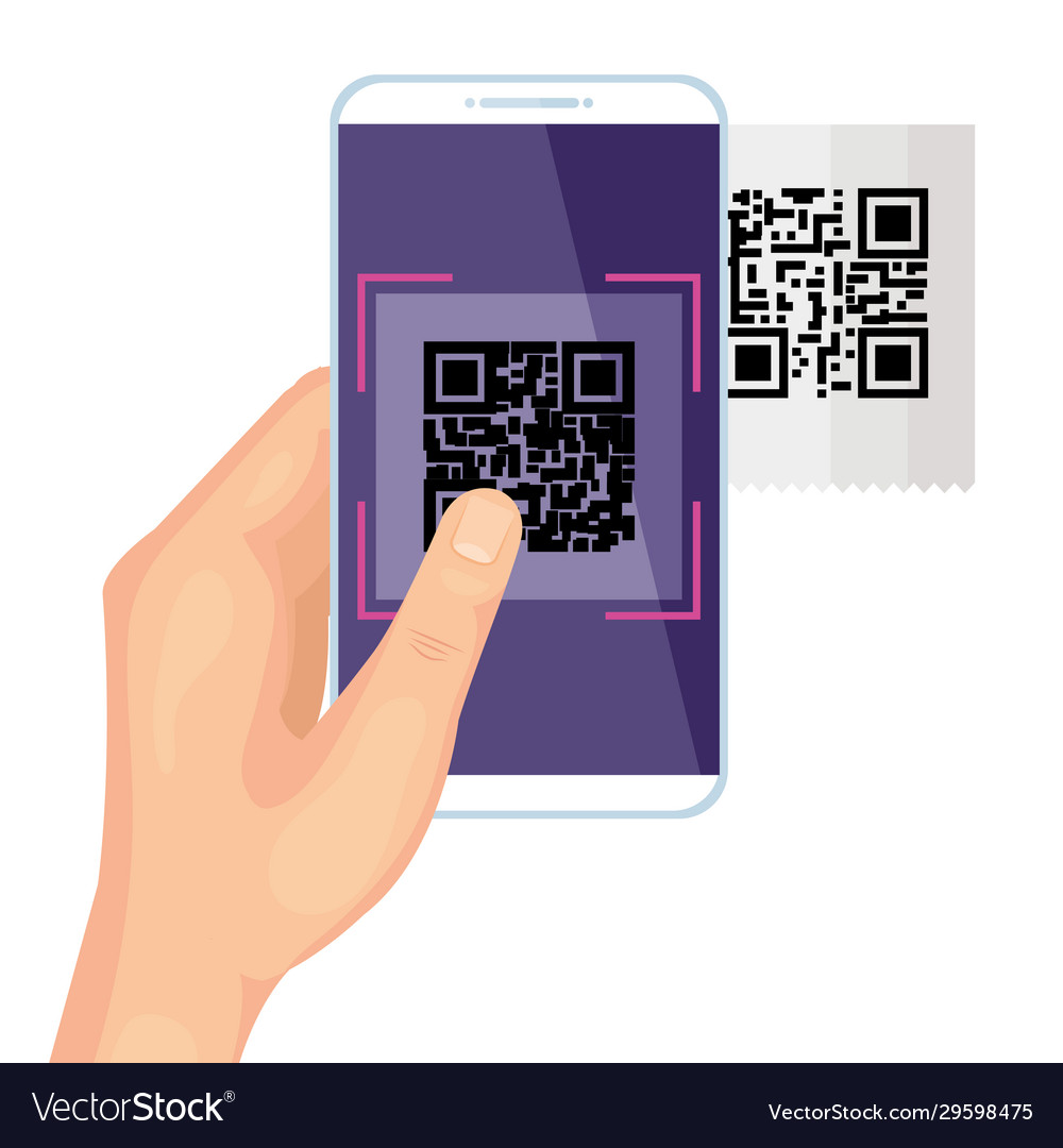 Hand using smartphone with scan code qr Royalty Free Vector