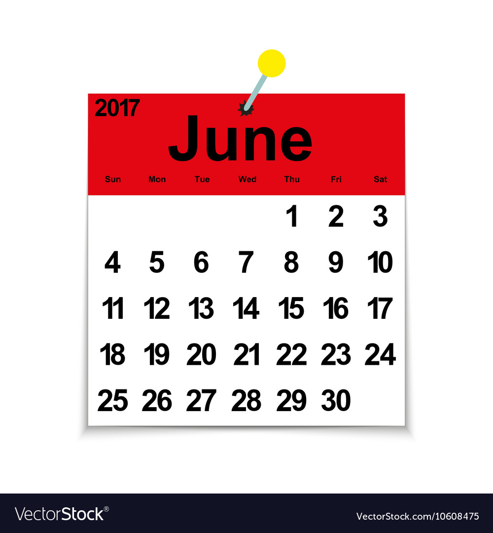 Leaf Calendar 2017 With The Month Of June Vector Image