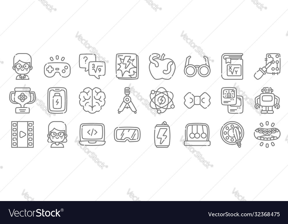 Nerd line icons linear set quality vector image Nerd line icons linear set quality
