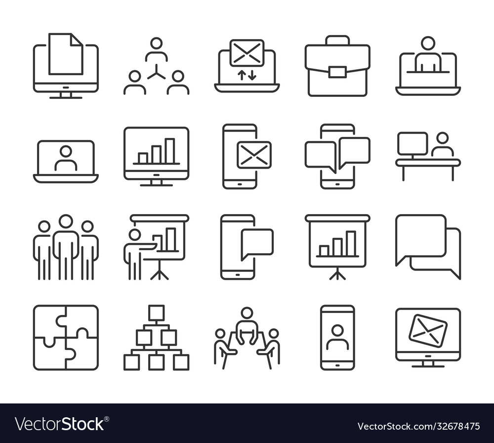 Office icons workflow line icon set vector image Office icons workflow line icon set
