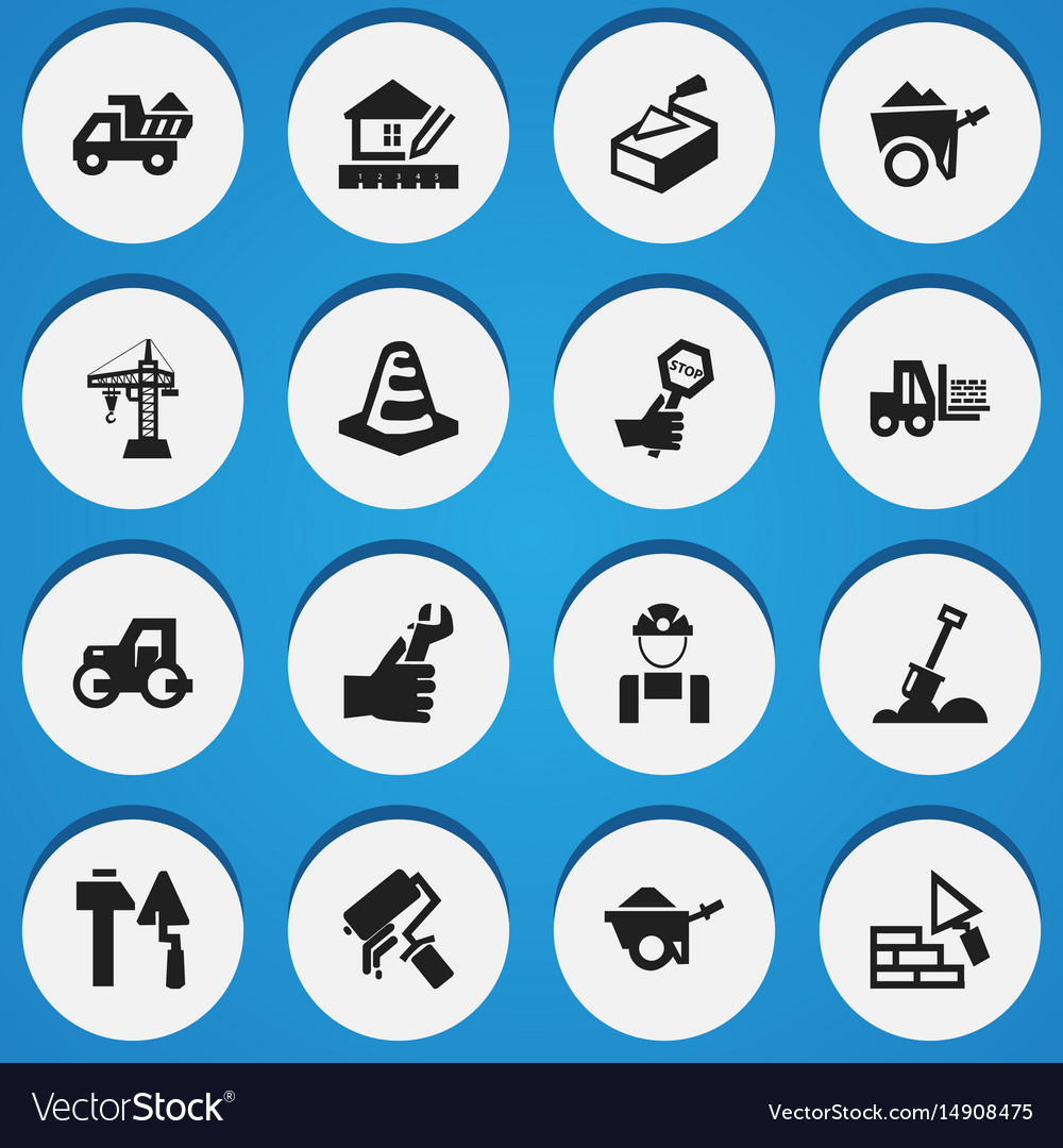 Set of 16 editable construction icons includes