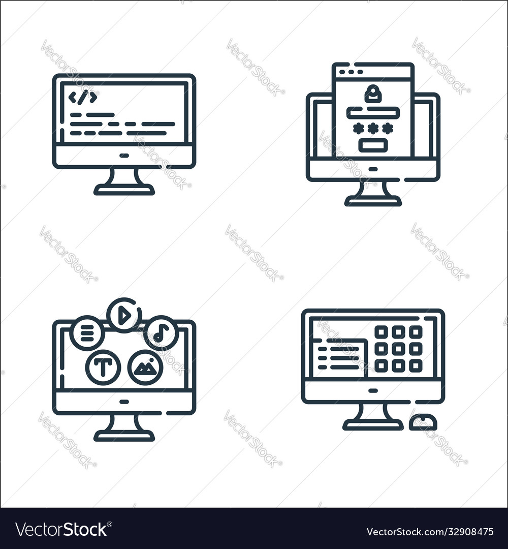 Web development line icons linear set quality