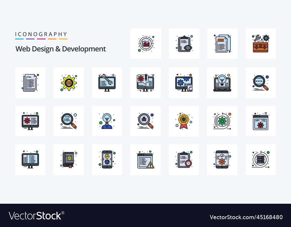 25 web design and development line filled style