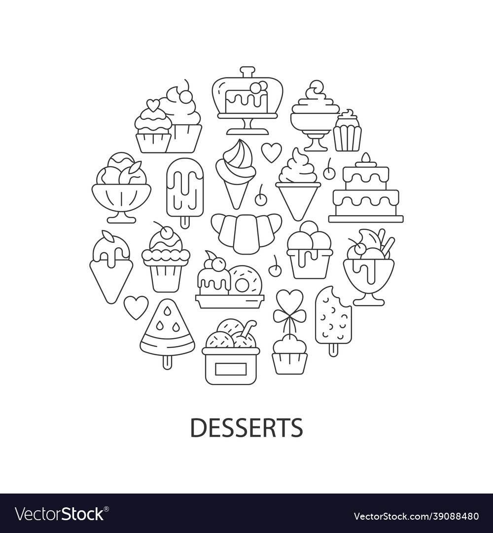 Assorted desserts abstract linear concept layout