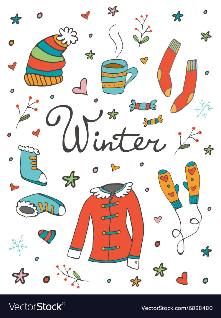 Collection of hand drawn winter related graphic