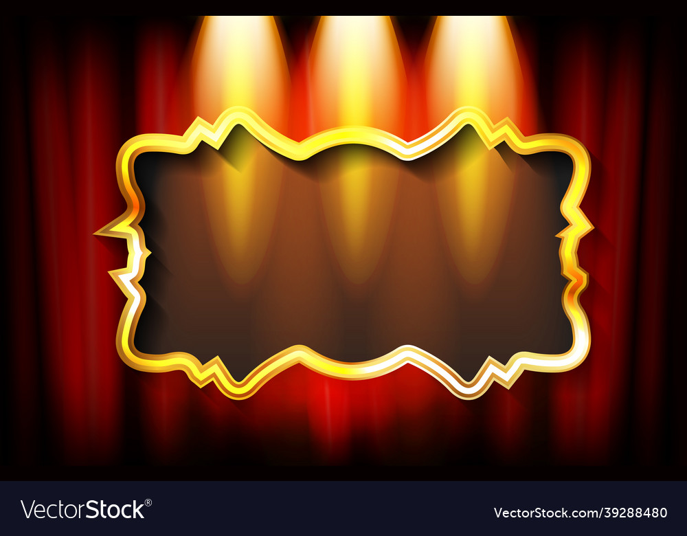 Frame on the background of a red curtain