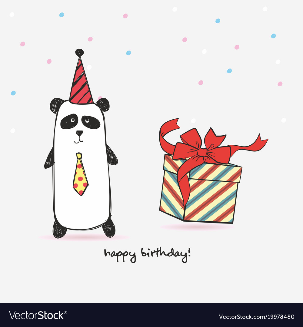 Greeting card with panda with gift Royalty Free Vector Image