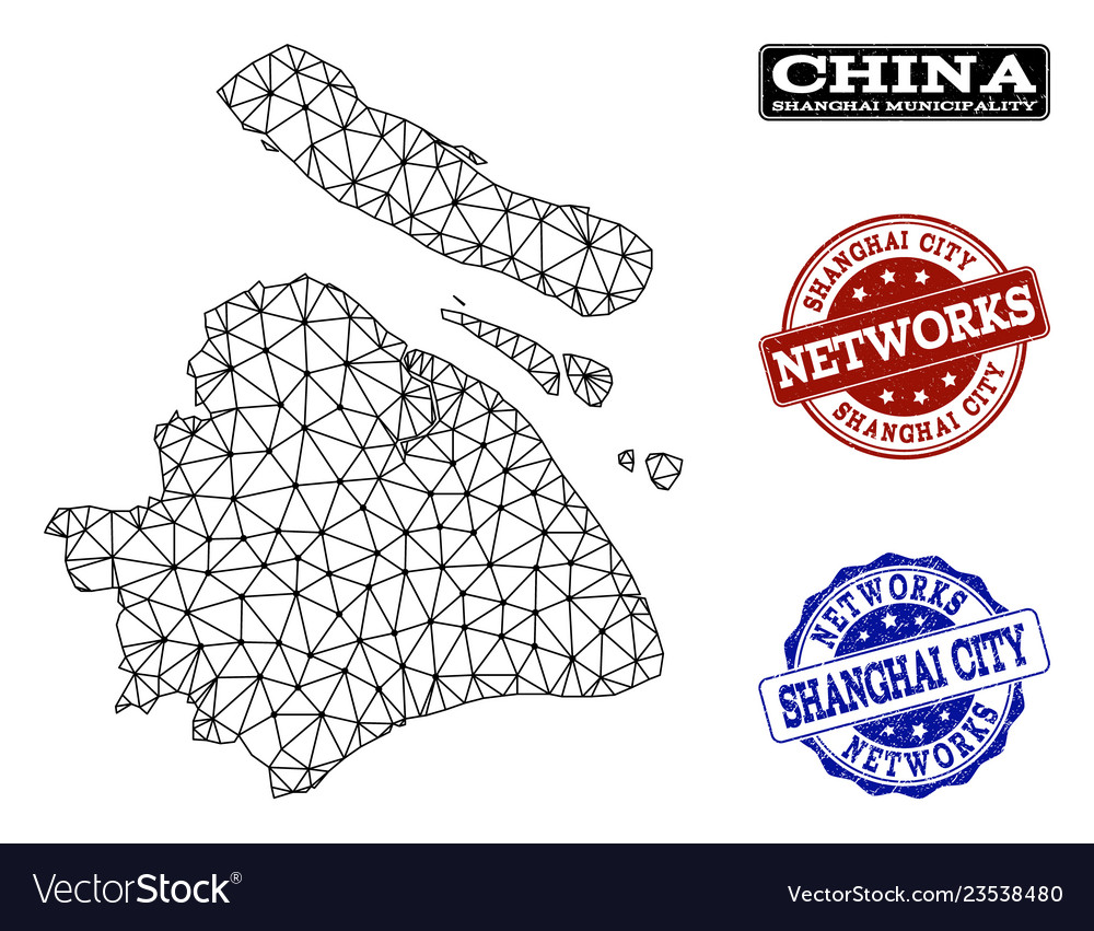 Polygonal network mesh map of shanghai vector image Polygonal network mesh map of shanghai