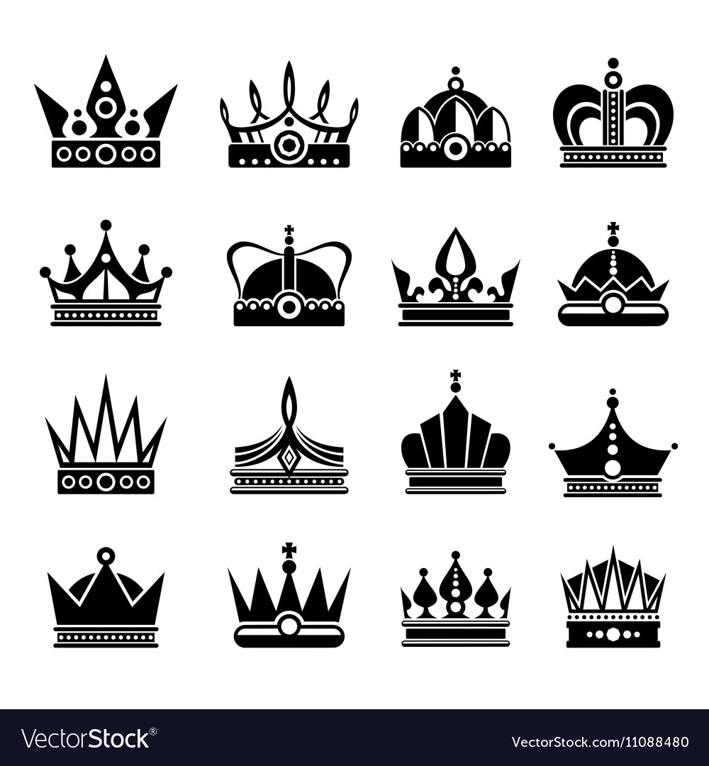 Royal crowns set in black Royalty Free Vector Image