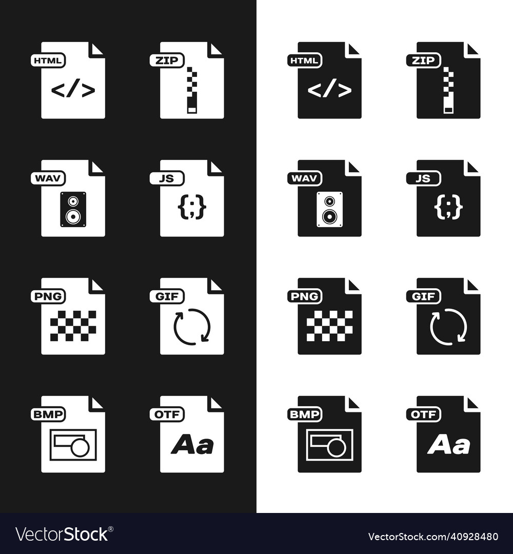 Set js file document wav html zip png gif vector image Set js file document wav html zip png gif