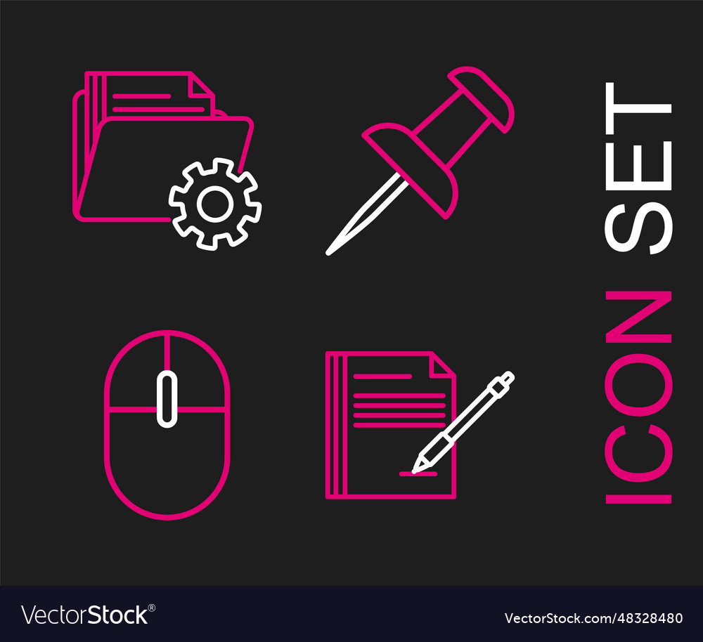 Set line blank notebook and pen computer mouse vector image Set line blank notebook and pen computer mouse