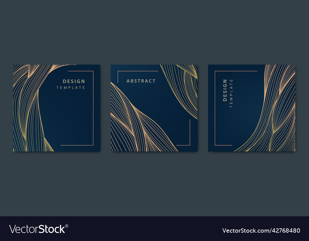 Set of wavy luxury line cards golden Royalty Free Vector