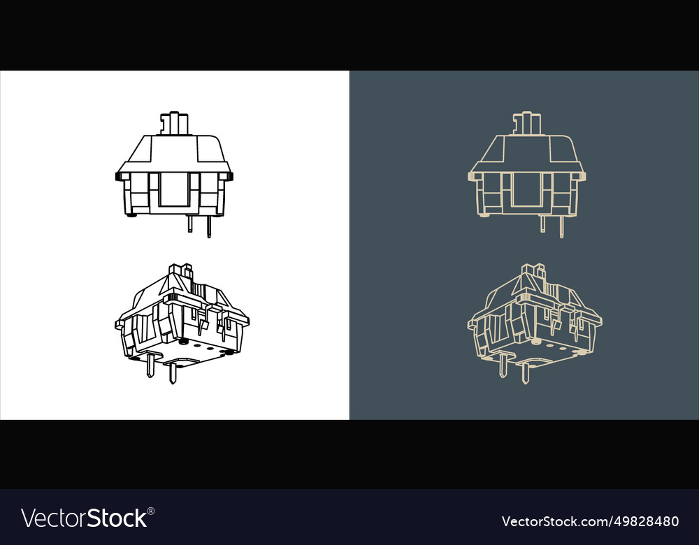 Switch mechanical keyboard wireframe blueprint vector image Switch mechanical keyboard wireframe blueprint