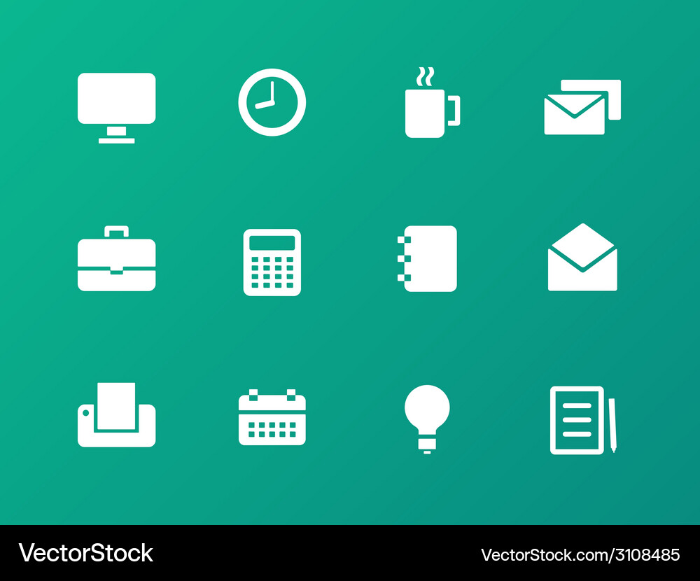 Business icons on green background Royalty Free Vector Image