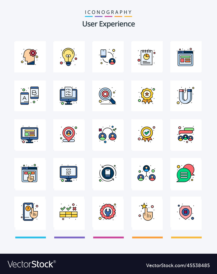 Creative user experience 25 line filled icon pack Vector Image