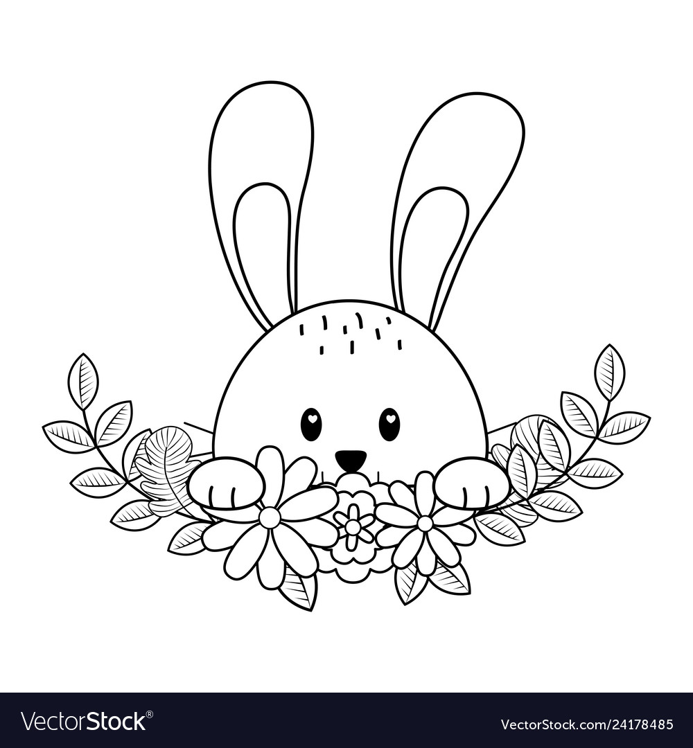 Little rabbit with flowers easter character Vector Image