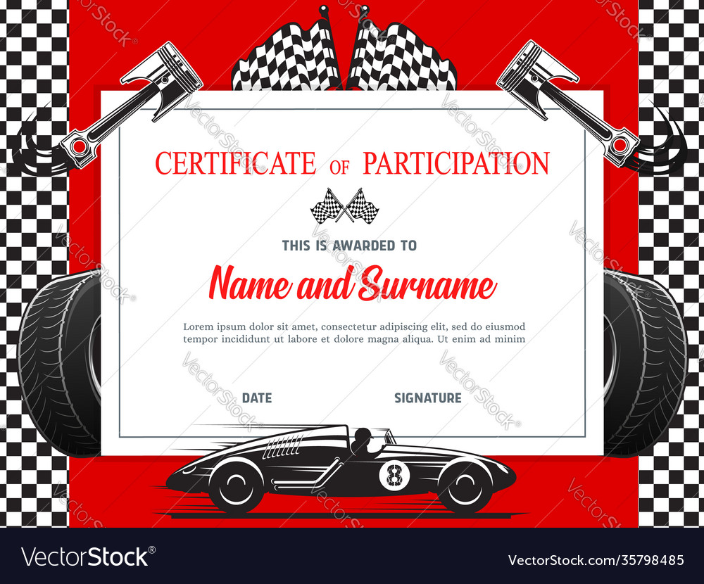 Race Participation Diploma Certificate Template Vector Image