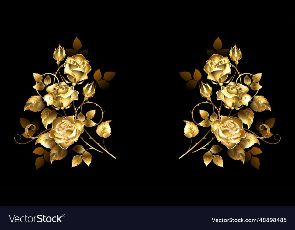 Symmetrical composition of gold roses Royalty Free Vector