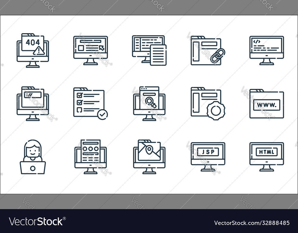 Web development line icons linear set quality vector image Web development line icons linear set quality