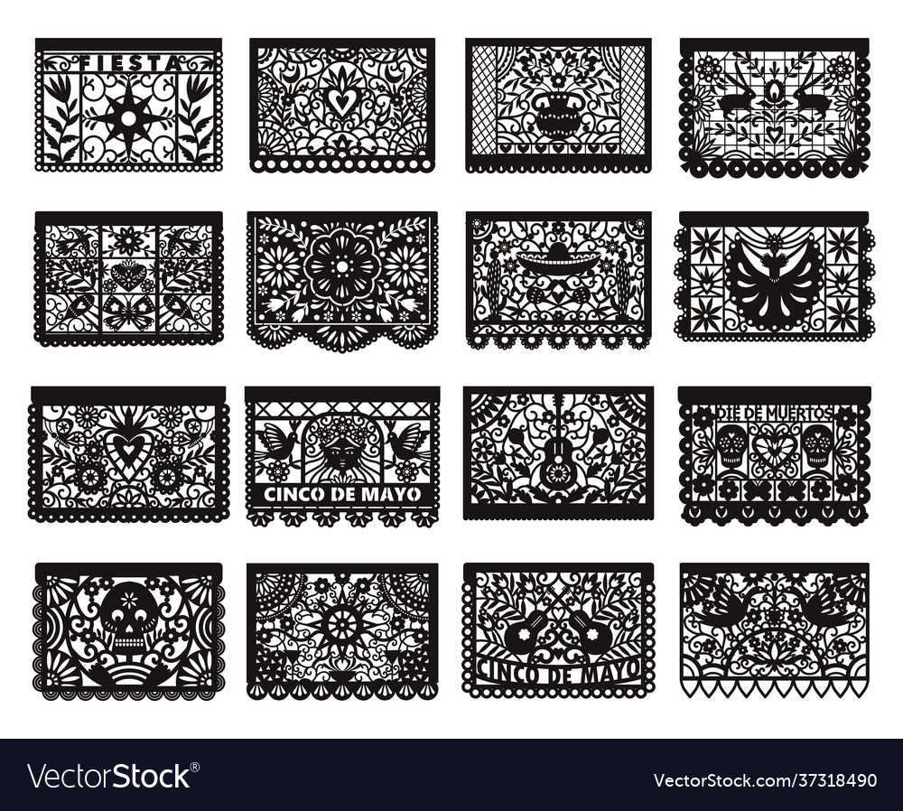 Colorful mexican perforated papel picado banner vector image Colorful mexican perforated papel picado banner