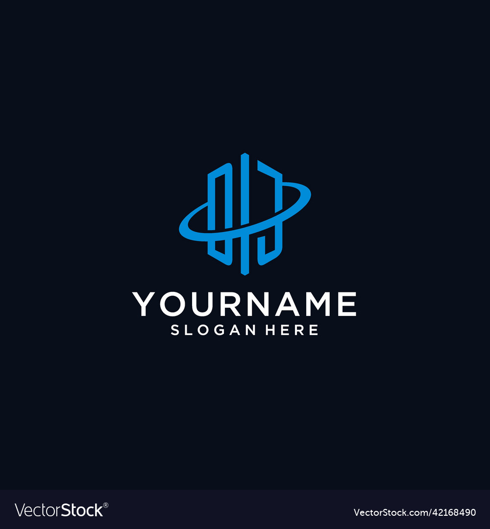 Dj initial monogram logo with hexagonal shape