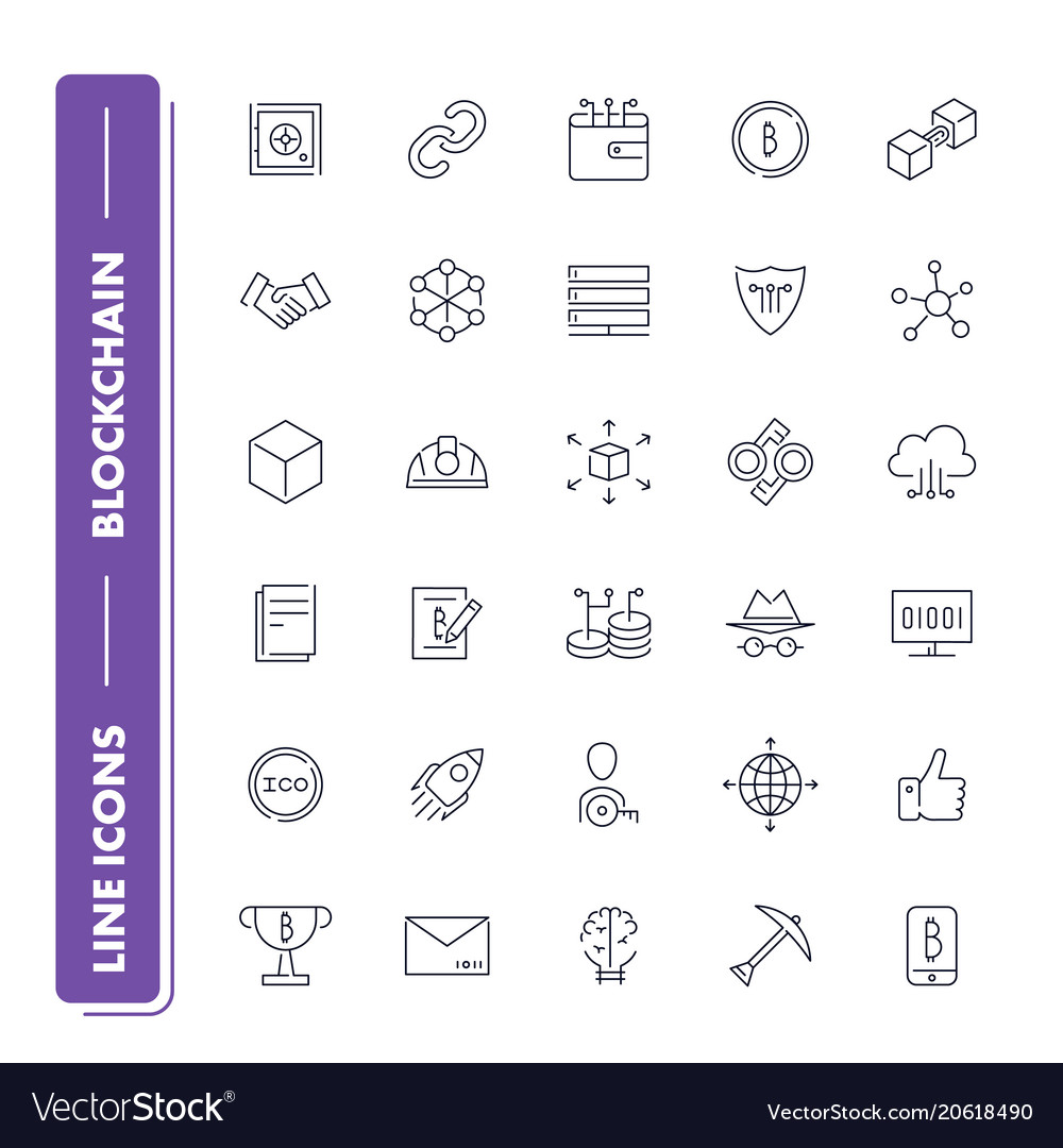 Line icons set blockchain