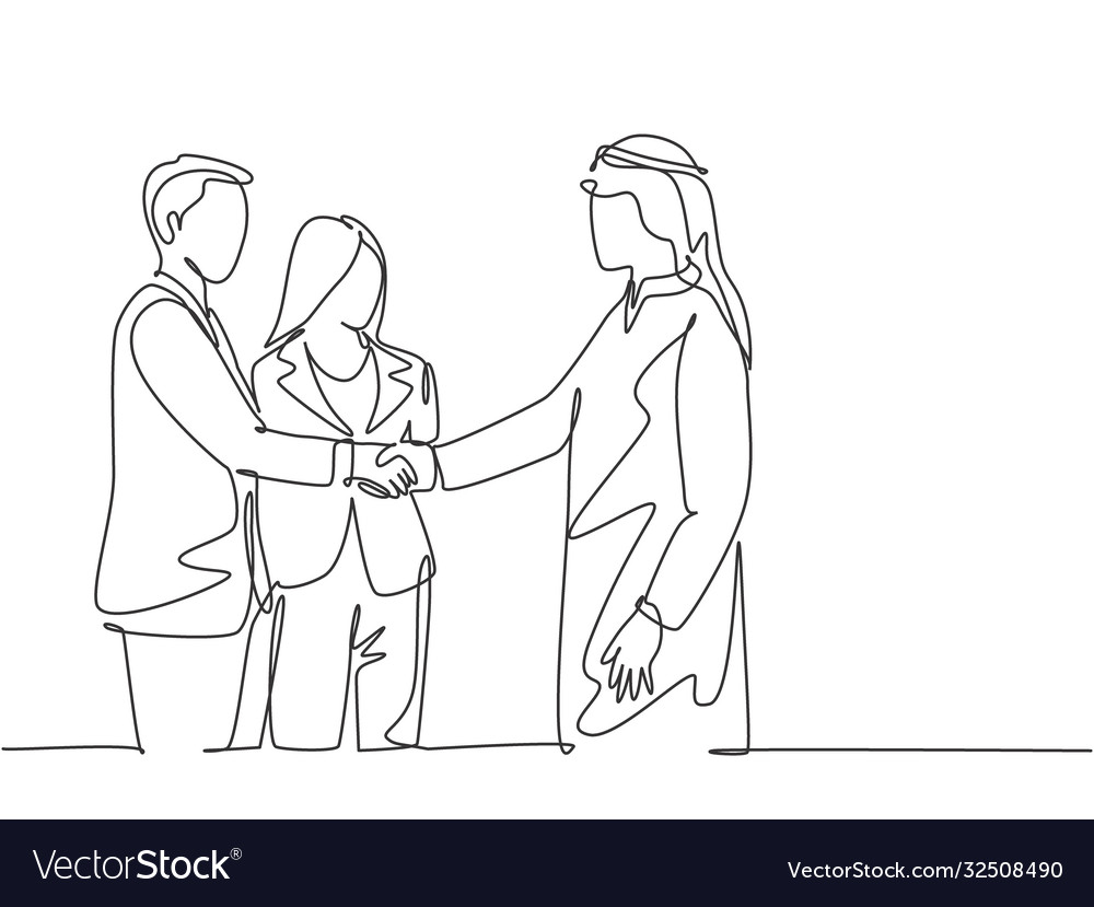 One Continuous Line Drawing Young Muslim Vector Image