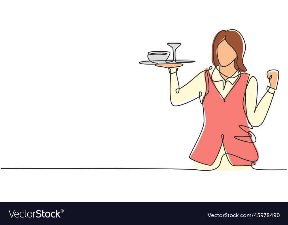 Single continuous line drawing waitress