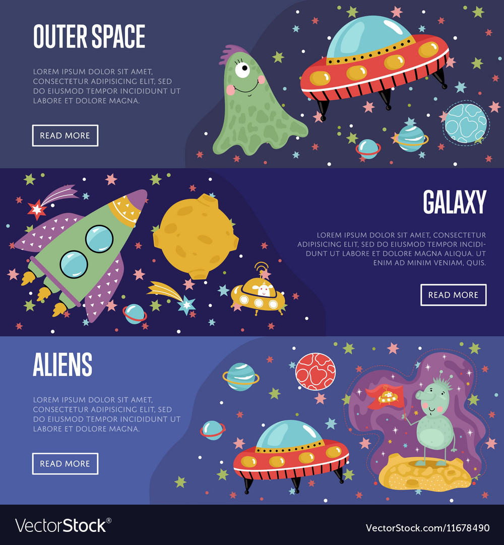 Space Theme Cartoon Banners Collection Royalty Free Vector