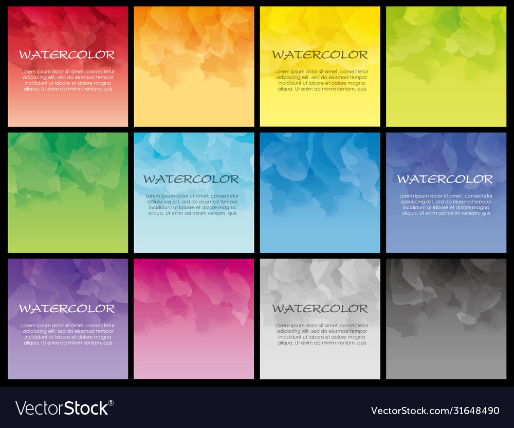 Watercolor square background set