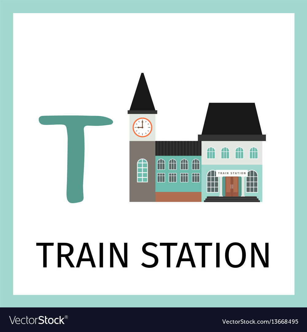 Alphabet card with train station building Vector Image