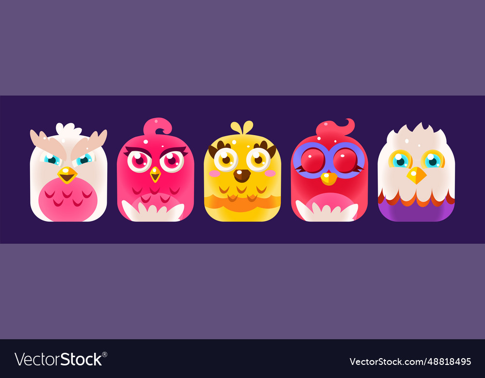 Funny birds app rounded icon for game design Vector Image