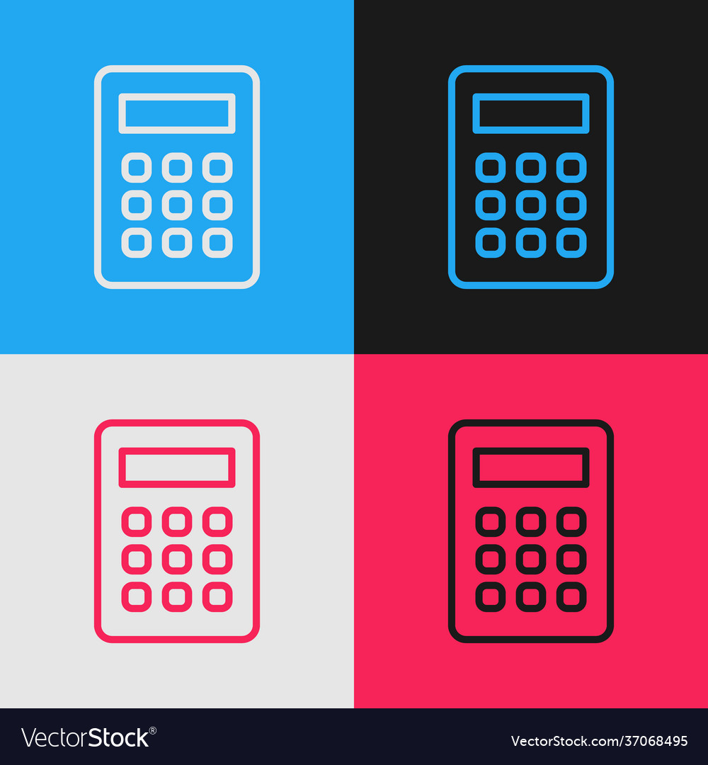 Pop art line calculator icon isolated on color