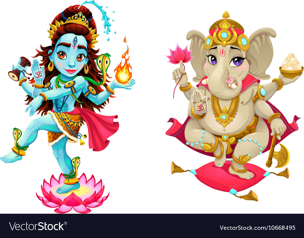 Representation of hindu gods shiva and ganesha