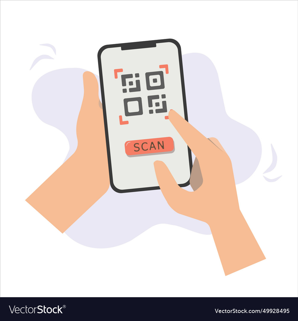 Scan qr code to mobile phone hands holding vector image Scan qr code to mobile phone hands holding