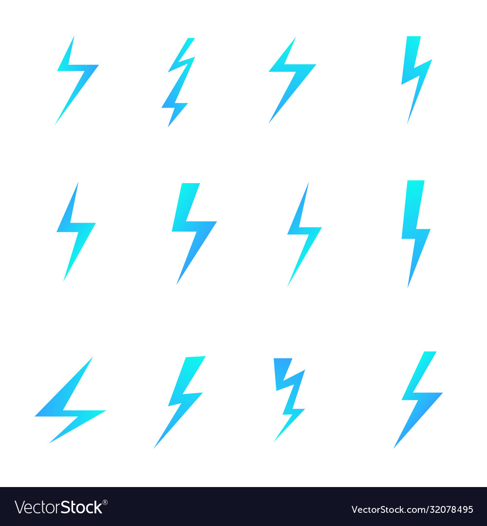 Set blue lightnings isolated over white