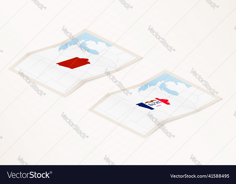 Two versions of a folded map of iowa Royalty Free Vector