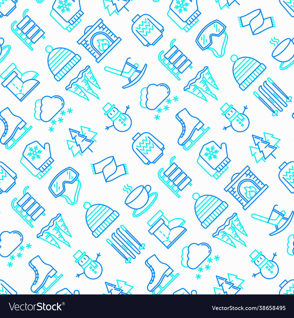Winter seamless pattern with thin line icons