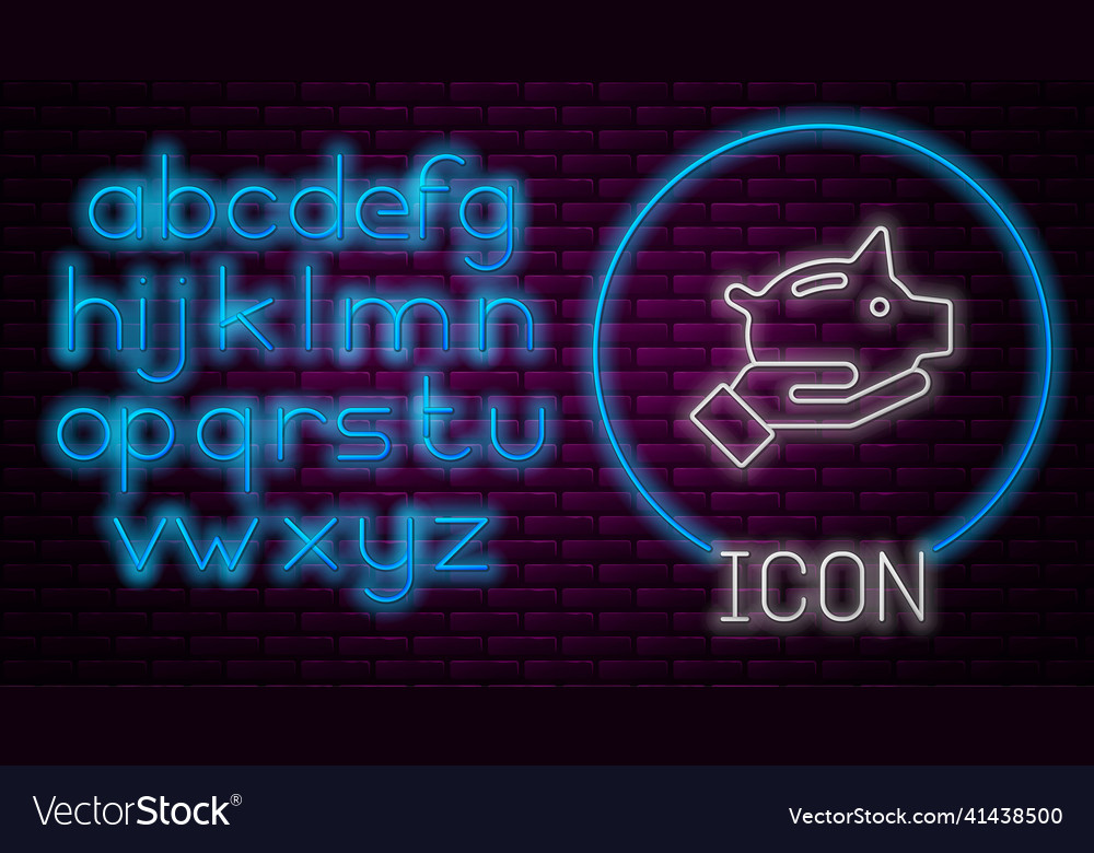 Glowing neon line piggy bank icon isolated