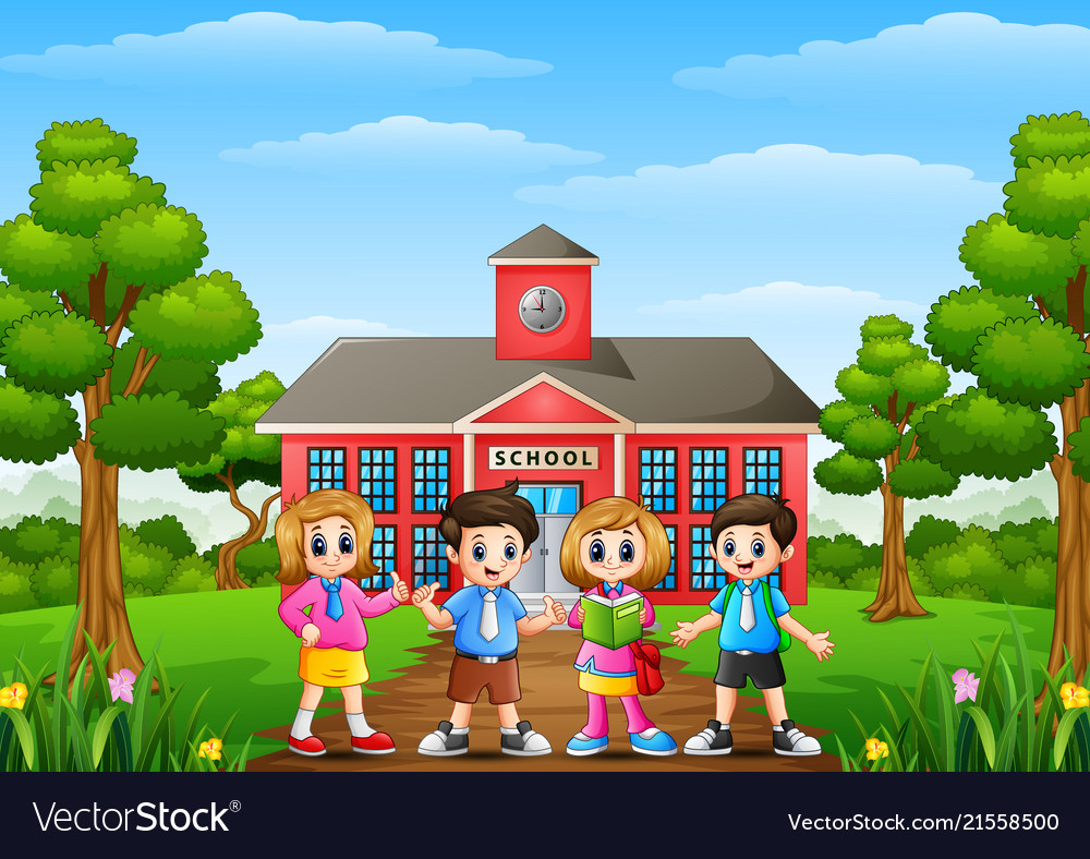 Happy school children stand Royalty Free Vector Image