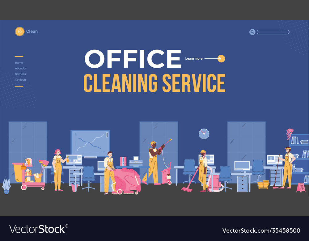 Office cleaning service banner with staff