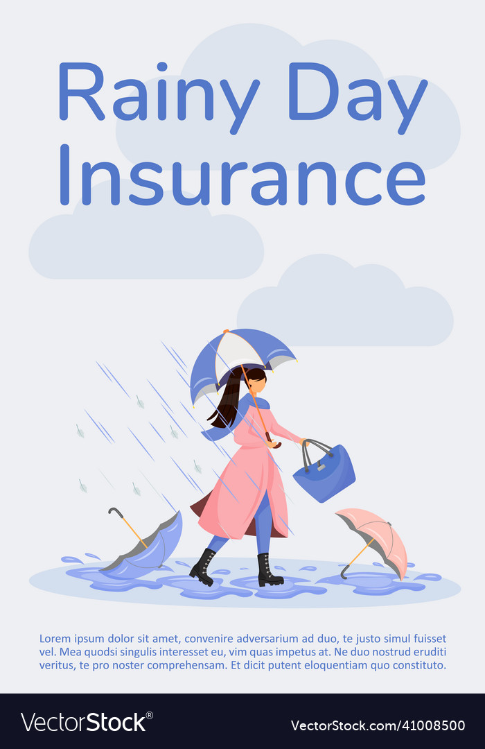 Rainy day insurance poster flat template coverage