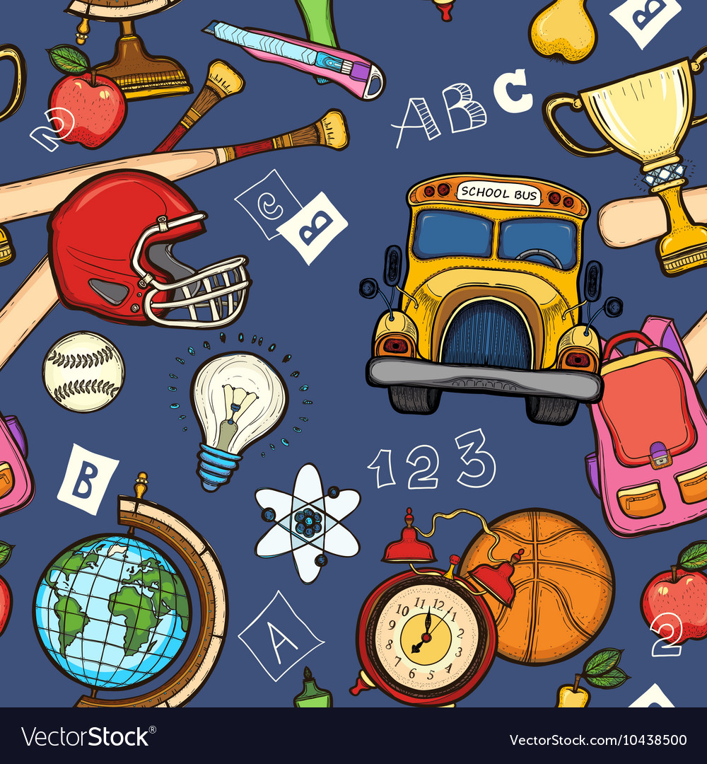 School seamless pattern with education elements