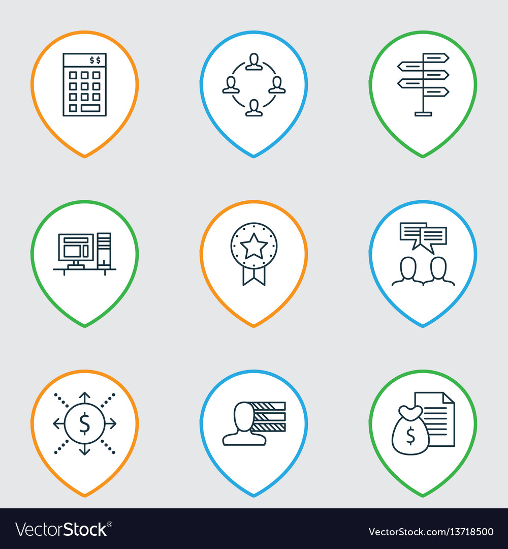 Set of 9 project management icons includes