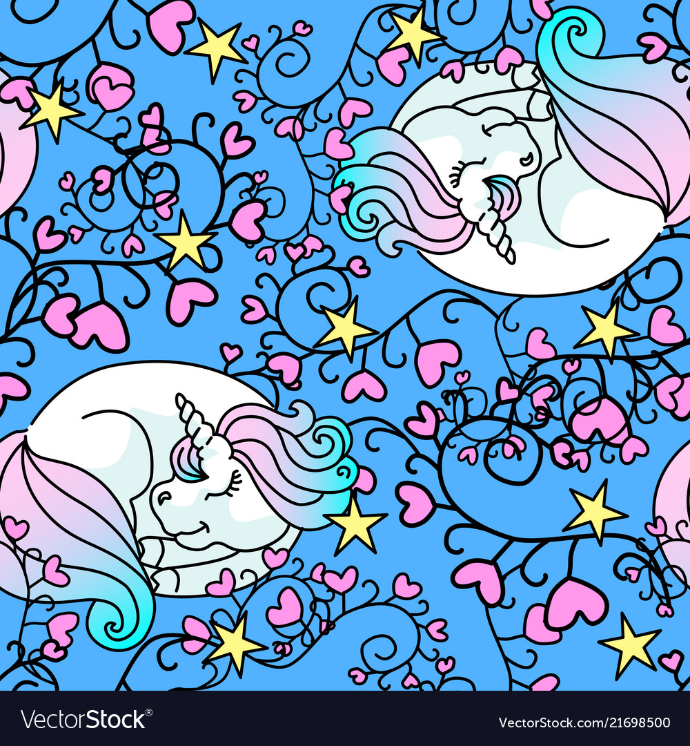 Sleeping little unicorn seamless pattern blue Vector Image Sleeping little unicorn seamless pattern blue
