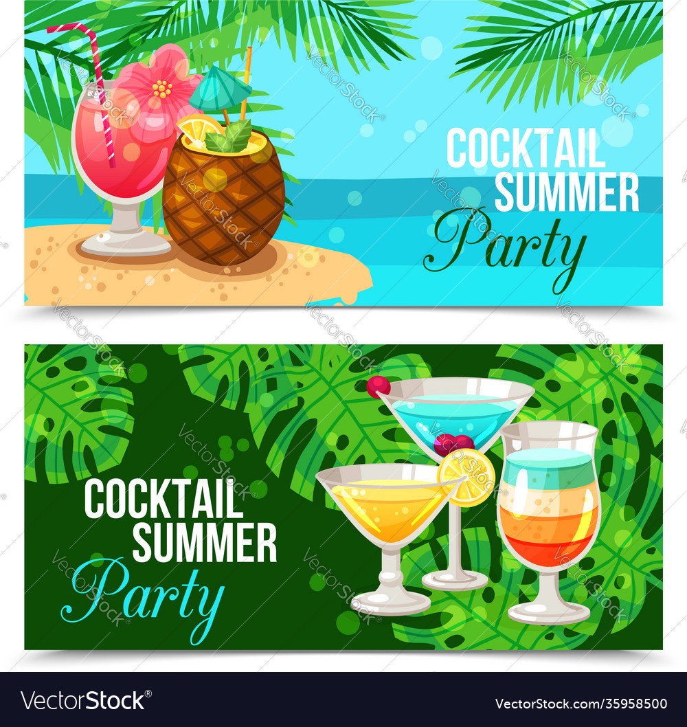 Tropical cocktails horizontal banners Royalty Free Vector