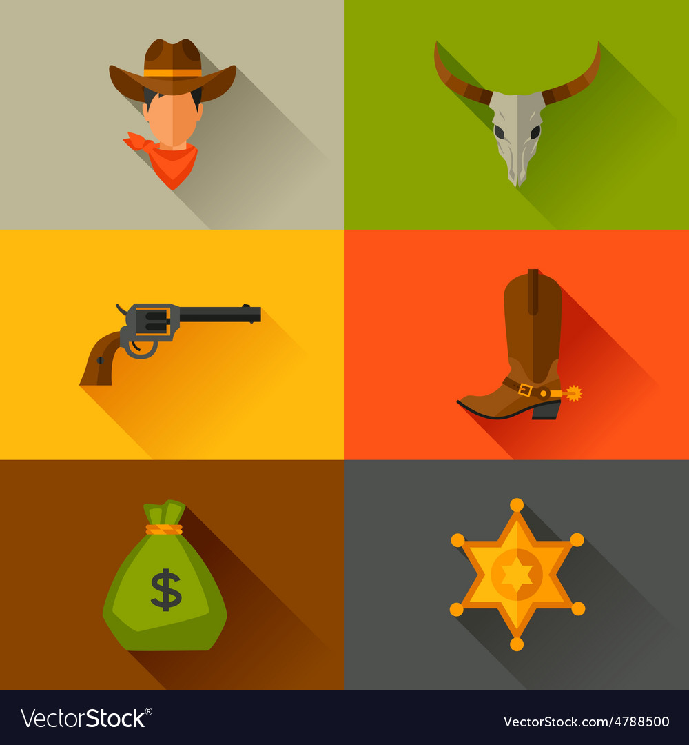 Wild west cowboy objects and design elements